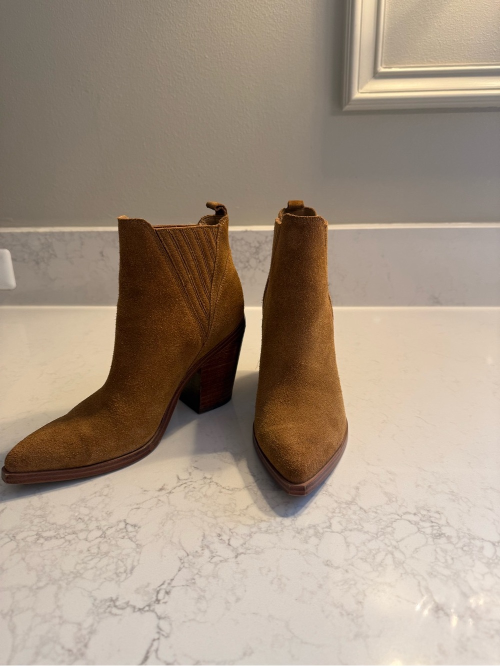 Marc Fisher Tan Suede Pointed Ankle Booties
